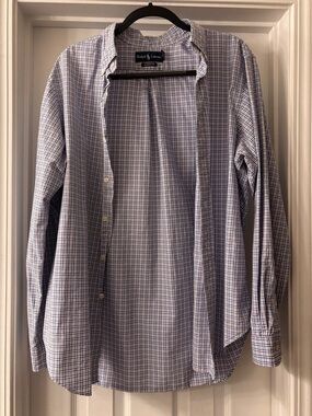 Ralph Lauren White and Blue Micro-Check Button-Down Shirt